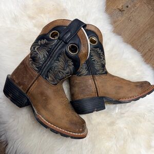 Dan Post Kids Brown and Black Western Pull-On Boots
